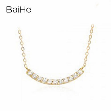 BAIHE Solid 18K Yellow Gold 0.11CT Certified Round 100% Genuine Natural Diamonds Women Engagement Trendy Fine Jewelry Necklaces