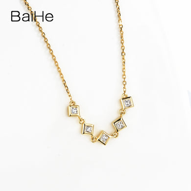 BAIHE Solid 18K Yellow Gold 0.11ct Certified H/SI 100% Genuine Natural Diamonds Wedding Women Trendy Fine Jewelry Gift Necklaces