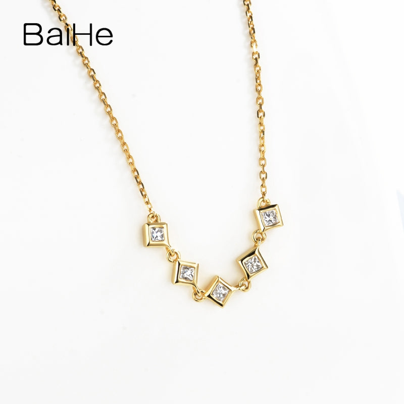 BAIHE Solid 18K Yellow Gold 0.11ct Certified H/SI 100% Genuine Natural Diamonds Wedding Women Trendy Fine Jewelry Gift Necklaces