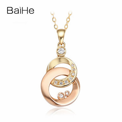 BAIHE Solid 18K Yellow Gold 0.11ct Certified Round 100% Genuine Natural Diamonds Women Trendy Engagement Fine Jewelry Necklaces