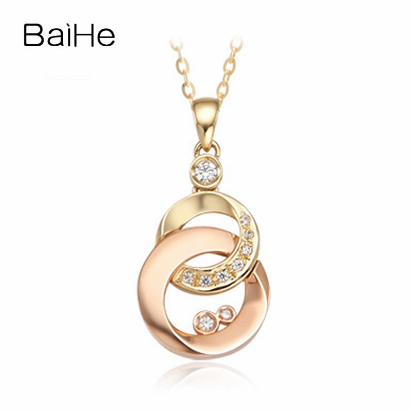 BAIHE Solid 18K Yellow Gold 0.11ct Certified Round 100% Genuine Natural Diamonds Women Trendy Engagement Fine Jewelry Necklaces