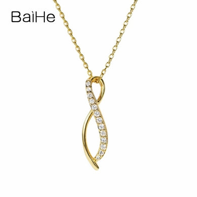 BAIHE Solid 18K Yellow Gold 0.12ct Certified F-G/SI Round 100% Genuine Natural Diamonds Women Engagement Fine Jewelry Necklaces