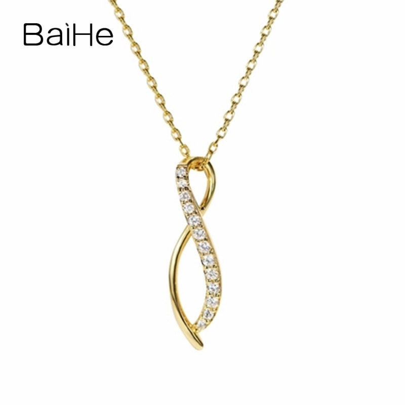 BAIHE Solid 18K Yellow Gold 0.12ct Certified F-G/SI Round 100% Genuine Natural Diamonds Women Engagement Fine Jewelry Necklaces
