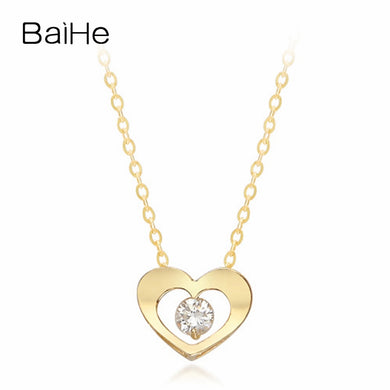 BAIHE Solid 18K Yellow Gold 0.12ct Certified Round cut 100% Genuine Natural Diamonds Women Wedding Gift Fine Jewelry Necklaces