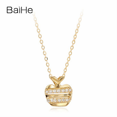 BAIHE Solid 18K Yellow Gold 0.13ct Certified Round cut 100% Genuine Natural Diamonds Women Wedding Fine Jewelry Gift Necklaces