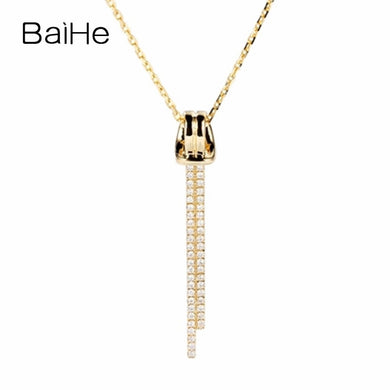 BAIHE Solid 18K Yellow Gold 0.14ct Certified F-G/SI 100% Genuine Natural Diamonds Engagement Women Trendy Fine Jewelry Necklaces