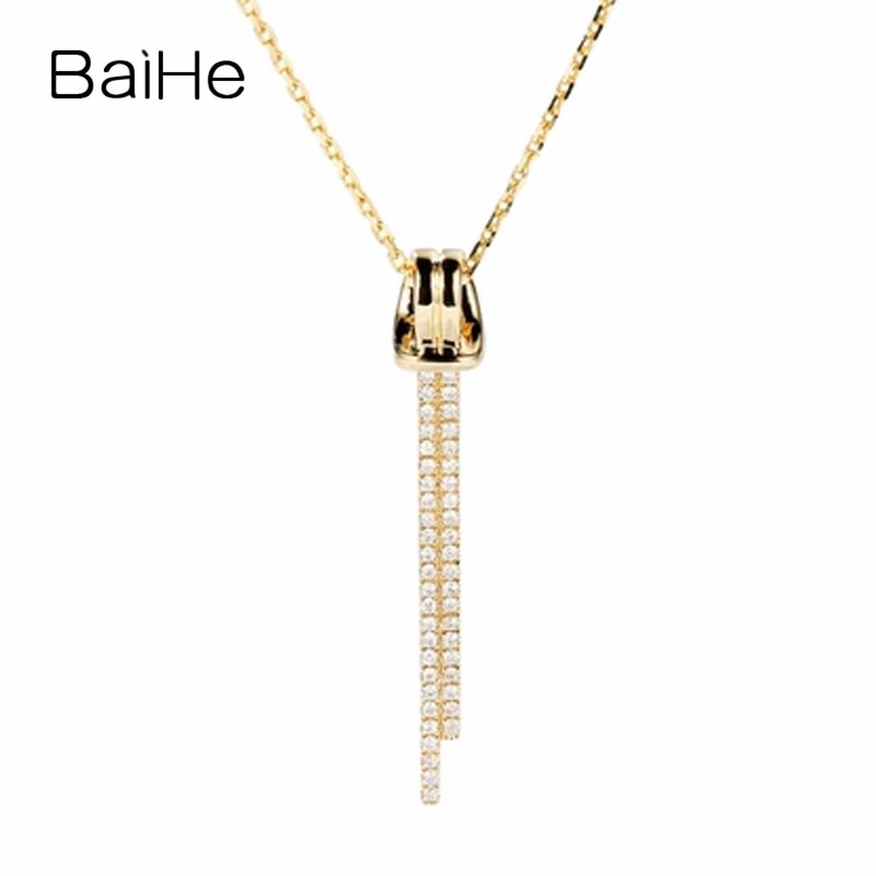 BAIHE Solid 18K Yellow Gold 0.14ct Certified F-G/SI 100% Genuine Natural Diamonds Engagement Women Trendy Fine Jewelry Necklaces