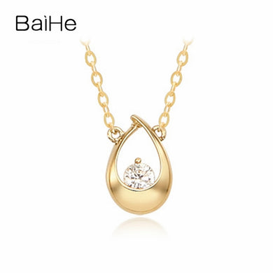 BAIHE Solid 18K Yellow Gold 0.14ct Certified Round cut 100% Genuine Natural Diamond Women Engagement Gift Fine Jewelry Necklaces