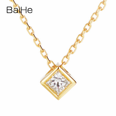 BAIHE Solid 18K Yellow Gold 0.16ct Certified H/SI 100% Genuine Natural Diamond Wedding Women Trendy Fine Jewelry Gift Necklaces