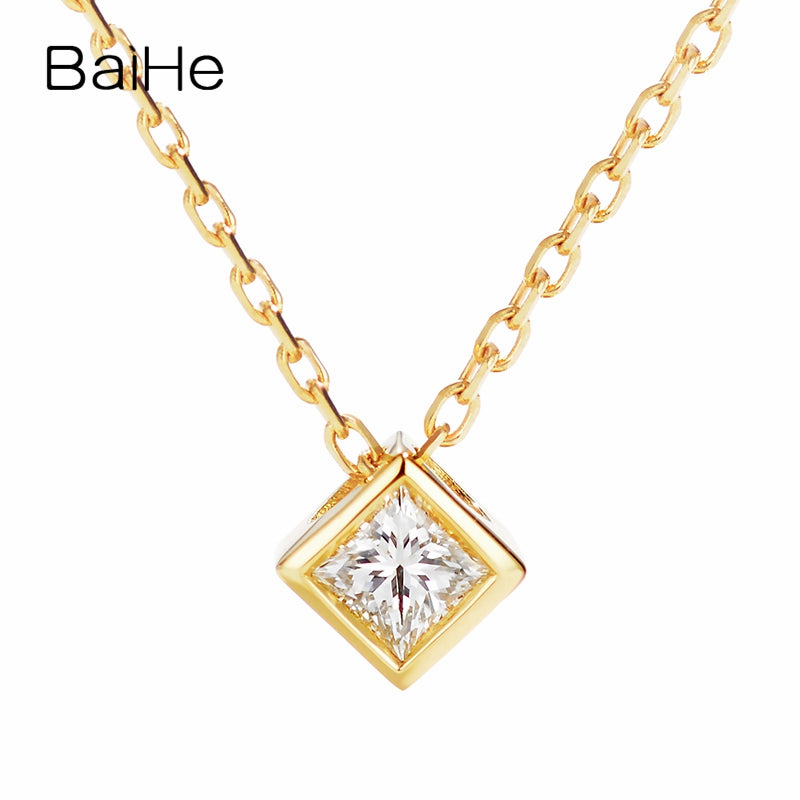 BAIHE Solid 18K Yellow Gold 0.16ct Certified H/SI 100% Genuine Natural Diamond Wedding Women Trendy Fine Jewelry Gift Necklaces