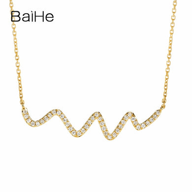 BAIHE Solid 18K Yellow Gold 0.18CT Certified H/SI 100% Genuine Natural Diamonds Wedding Women Trendy Fine Jewelry Gift Necklaces