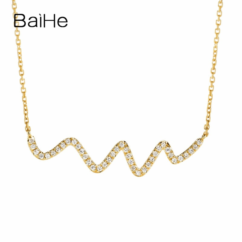 BAIHE Solid 18K Yellow Gold 0.18CT Certified H/SI 100% Genuine Natural Diamonds Wedding Women Trendy Fine Jewelry Gift Necklaces