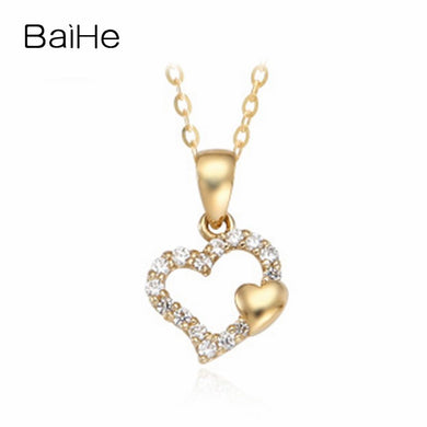 BAIHE Solid 18K Yellow Gold 0.19ct Certified Round 100% Genuine Natural Diamonds Women Engagement Fine Jewelry Gift Necklaces