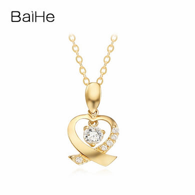 BAIHE Solid 18K Yellow Gold 0.20ct Certified Round cut 100% Genuine Natural Diamonds Women Trendy Wedding Fine Jewelry Necklaces