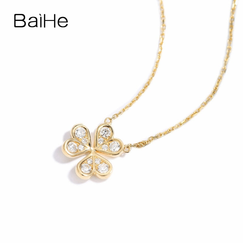 BAIHE Solid 18K Yellow Gold 0.24ct Certified F-G/SI Round Cut 100% Genuine Natural Diamonds Women Wedding Fine Jewelry Necklaces