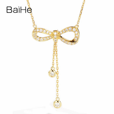 BAIHE Solid 18K Yellow Gold 0.28ct Certified Round Single Cut 100% Genuine Natural Diamonds Wedding Fine Jewelry Gift Necklaces