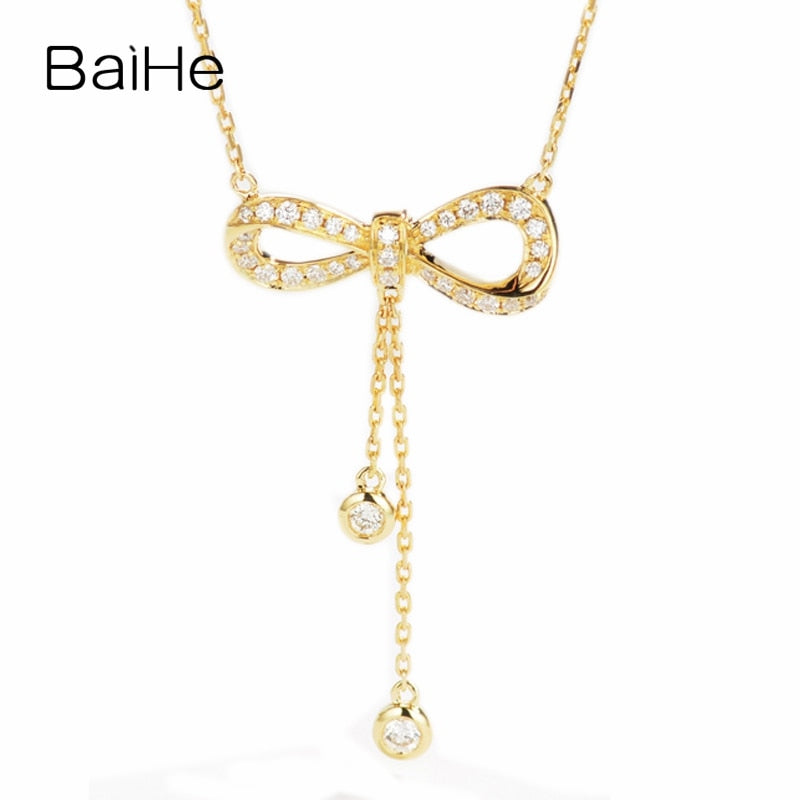 BAIHE Solid 18K Yellow Gold 0.28ct Certified Round Single Cut 100% Genuine Natural Diamonds Wedding Fine Jewelry Gift Necklaces