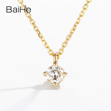 BAIHE Solid 18K Yellow Gold(AU585) 0.12ct Certified H/SI 100% Genuine Natural Diamond Women Trendy Fine Jewelry Gift Necklaces