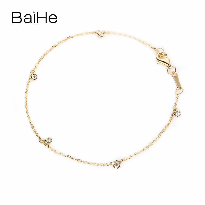 BAIHE Solid 18K Yellow Gold(AU750) 0.10CT F-G/SI Round Full CUT 100% Genuine Natural Diamonds Wedding Trendy Jewelry Bracelet