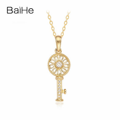 BAIHE Solid 18K Yellow Gold Certified 0.06ct Round Genuine Natural Diamonds Wedding Cute/Romantic Gift Fine Jewelry Necklaces