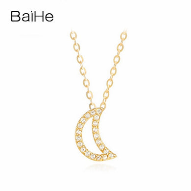 BAIHE Solid 18K Yellow Gold Certified 0.10ct Round Genuine Natural Diamonds Wedding Fine Jewelry Cute/Romantic Gift Necklaces
