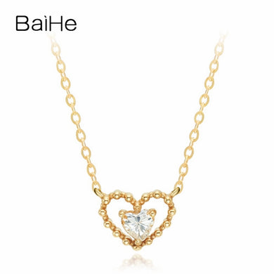 BAIHE Solid 18K Yellow Gold Certified 0.11ct Round 100% Genuine Natural Diamonds Cute/Romantic Wedding Party Jewelry Necklaces