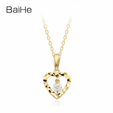 BAIHE Solid 18K Yellow Gold Certified 0.12ct Round cut 100% Genuine Natural Diamond Cute/Romantic Wedding Fine Jewelry Necklaces