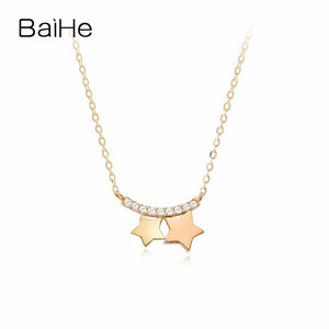 BAIHE Solid 18K Yellow & Rose Gold 0.04ct Certified 100% Genuine Natural Diamonds Women Wedding Fine Jewelry Elegant Necklaces