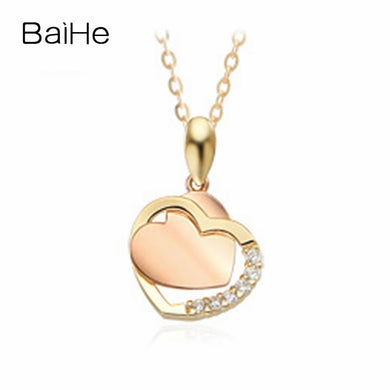 BAIHE Solid 18K Yellow & Rose Gold 0.05CT Certified Round 100% Genuine Natural Diamonds Women Engagement Fine Jewelry Necklaces