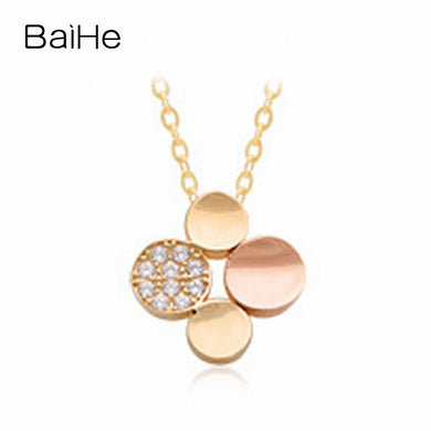 BAIHE Solid 18K Yellow & Rose Gold 0.05CT Certified Round 100% Genuine Natural Diamonds Women Engagement Fine Jewelry Necklaces
