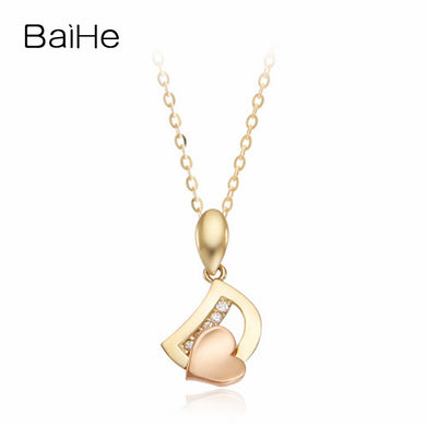 BAIHE Solid 18K Yellow & Rose Gold 0.05CT Certified Round CUT 100% Genuine Natural Diamonds Women Wedding Fine Jewelry Necklaces