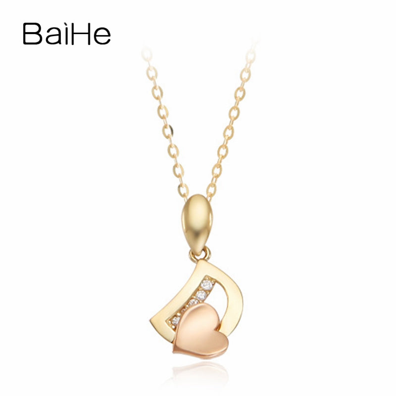 BAIHE Solid 18K Yellow & Rose Gold 0.05CT Certified Round CUT 100% Genuine Natural Diamonds Women Wedding Fine Jewelry Necklaces