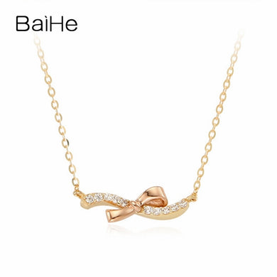 BAIHE Solid 18K Yellow & Rose Gold 0.05ct Certified Round 100% Genuine Natural Diamonds Women Wedding Jewelry Elegant Necklaces