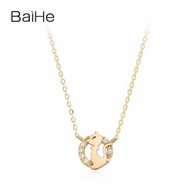 BAIHE Solid 18K Yellow & Rose Gold 0.06CT Certified 100% Genuine Natural Diamonds Women Wedding Cute/Romantic Jewelry Necklaces