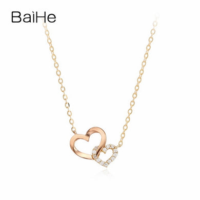 BAIHE Solid 18K Yellow & Rose Gold 0.06CT Certified Round cut 100% Genuine Natural Diamonds Women Wedding Fine Jewelry Necklaces