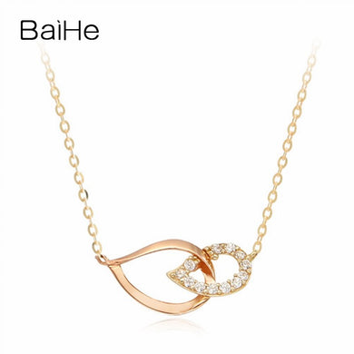 BAIHE Solid 18K Yellow & Rose Gold 0.08ct Certified Round 100% Genuine Natural Diamonds Women Wedding Jewelry Trendy Necklaces