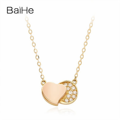 BAIHE Solid 18K Yellow&Rose Gold 0.08ct Certified Round cut 100% Genuine Natural Diamonds Women Wedding Fine Jewelry Necklaces