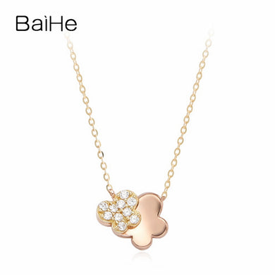 BAIHE Solid 18K Yellow & Rose Gold 0.10CT Certified Round 100% Genuine Natural Diamonds Women Engagement Fine Jewelry Necklaces