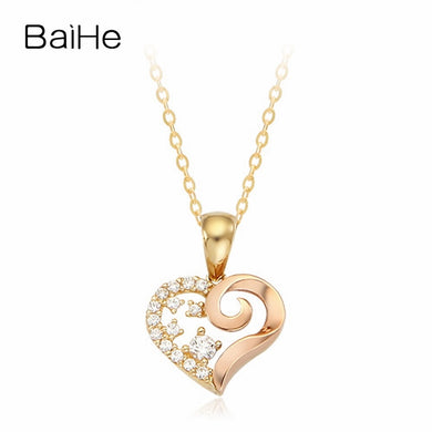 BAIHE Solid 18K Yellow & Rose Gold 0.10ct Certified Round cut 100% Genuine Natural Diamonds Women Wedding Fine Jewelry Necklaces