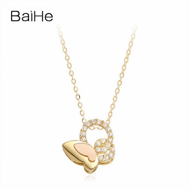 BAIHE Solid 18K Yellow & Rose Gold 0.10ct Certified Round cut 100% Genuine Natural Diamonds Women Wedding Fine Jewelry Necklaces