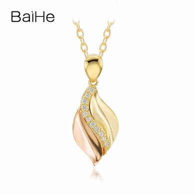 BAIHE Solid 18K Yellow & Rose Gold 0.11ct Certified Round 100% Genuine Natural Diamonds Women Party Fine Jewelry Gift Necklaces