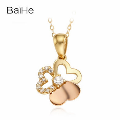 BAIHE Solid 18K Yellow & Rose Gold 0.13CT Certified Round 100% Genuine Natural Diamonds Women Engagement Fine Jewelry Necklaces