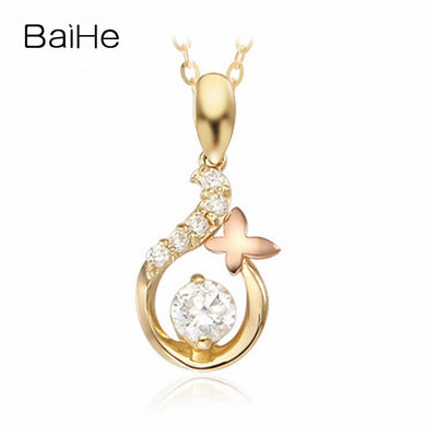 BAIHE Solid 18K Yellow & Rose Gold 0.15ct Certified H/SI 100% Genuine Natural Diamonds Women Trendy Fine Jewelry Gift Necklaces