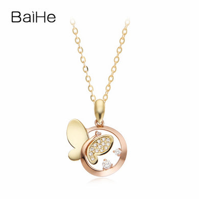 BAIHE Solid 18K Yellow & Rose Gold 0.15ct Certified Round 100% Genuine Natural Diamonds Women Engagement Fine Jewelry Necklaces