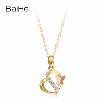 BAIHE Solid 18K Yellow & Rose Gold 0.15ct Certified Round cut 100% Genuine Natural Diamonds Women Wedding Fine Jewelry Necklaces