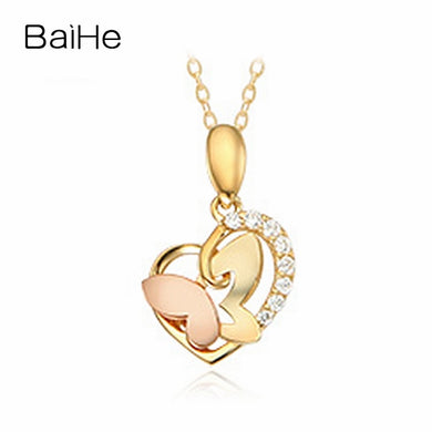 BAIHE Solid 18K Yellow & Rose Gold 0.16ct Certified Round cut 100% Genuine Natural Diamonds Women Wedding Fine Jewelry Necklaces