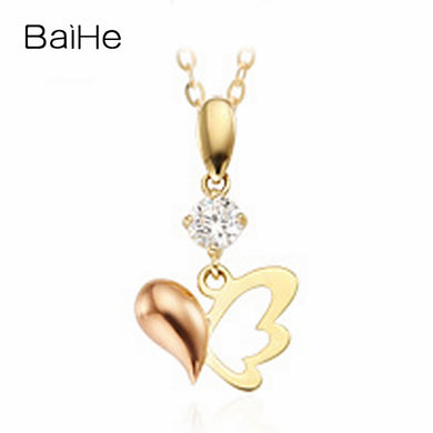 BAIHE Solid 18K Yellow & Rose Gold 0.20ct Certified Round 100% Genuine Natural Diamond Women Wedding Fine Jewelry Gift Necklaces