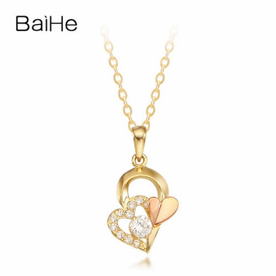 BAIHE Solid 18K Yellow & Rose Gold 0.20ct Certified Round 100% Genuine Natural Diamonds Women Engagement Fine Jewelry Necklaces
