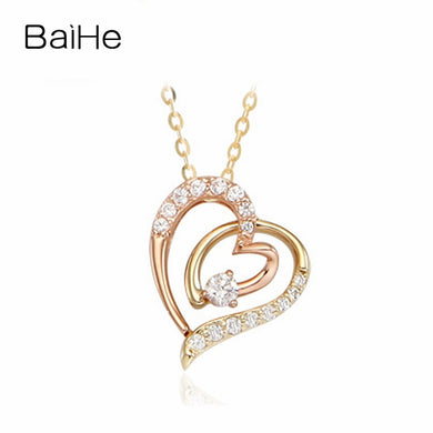 BAIHE Solid 18K Yellow & Rose Gold 0.21ct Certified Round 100% Genuine Natural Diamonds Women Party Fine Jewelry Gift Necklaces