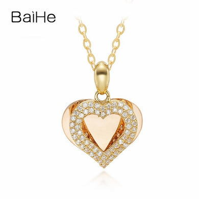 BAIHE Solid 18K Yellow & Rose Gold 0.29ct Certified H/SI Round 100% Genuine Natural Diamond Women Wedding Fine Jewelry Necklaces